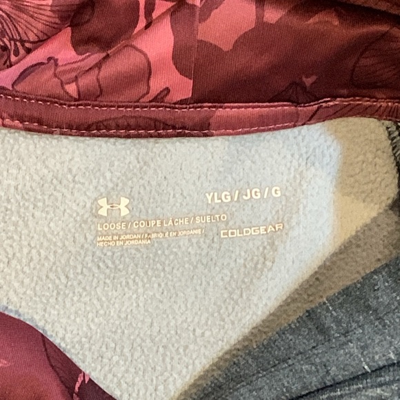 Under Armour, kids sweater, grey - pink with embellished hood, size youth large - Picture 6 of 7